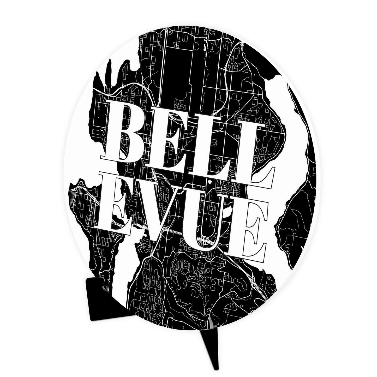 Minimalistic B&W Washington Bellevue Map | Wood Sign | Eaches | Min 1