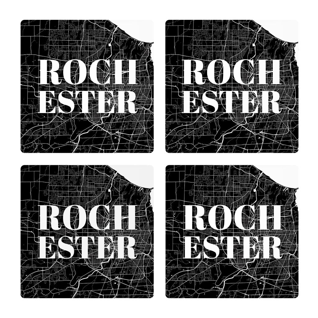 Minimalistic B&W New York Rochester Map | Absorbent Coasters | Set of 4 | Min 2