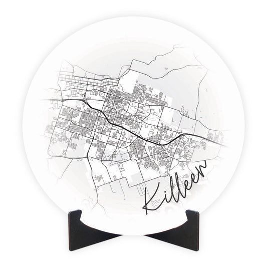 Minimalistic B&W Texas Killeen Circle Map | Wood Sign | Eaches | Min 1