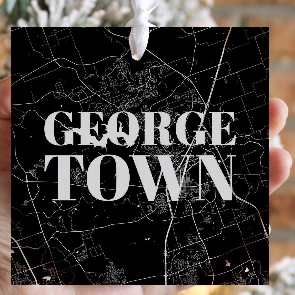 Minimalistic B&W Texas Georgetown Map | Wood Ornament | Eaches | Min 6