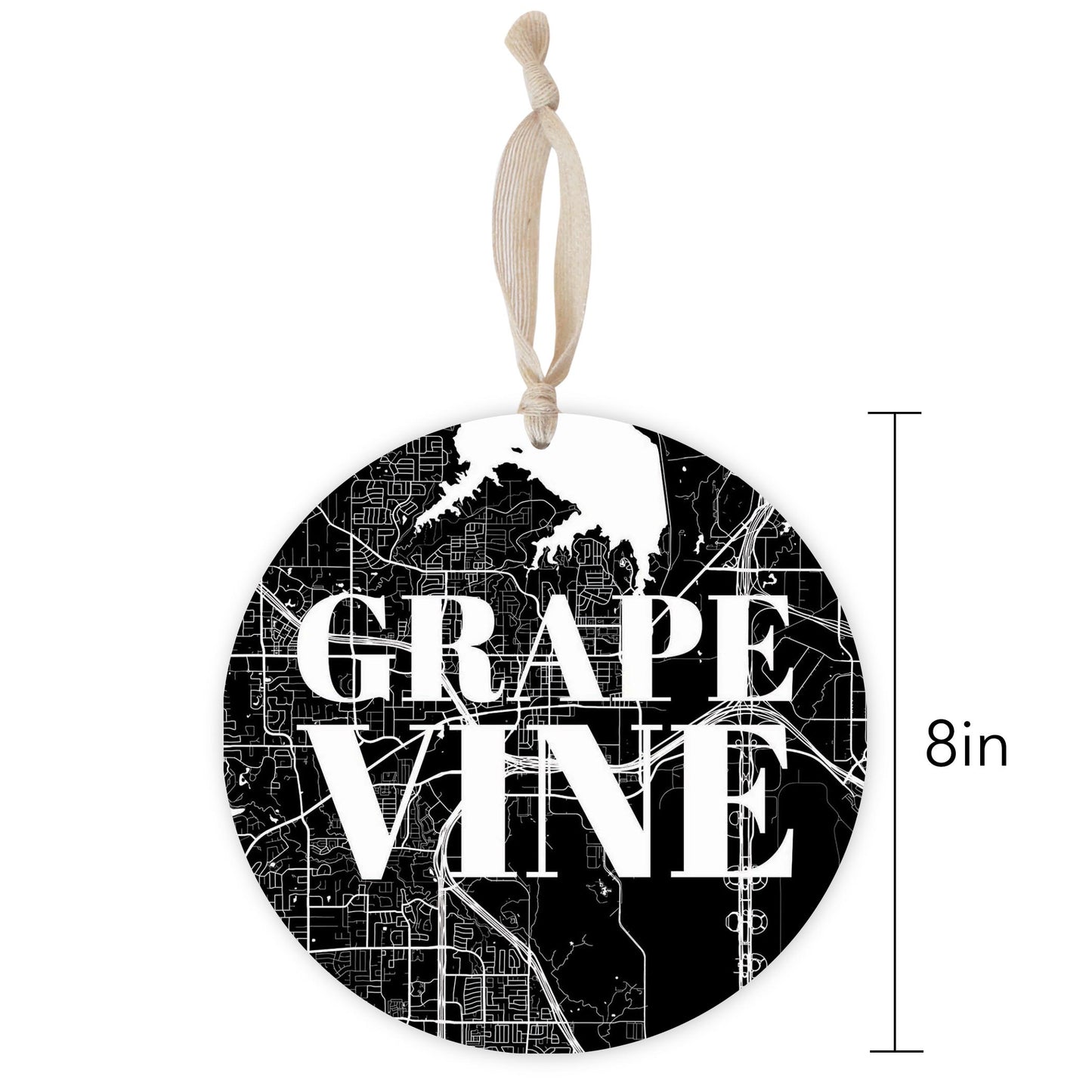 Minimalistic B&W Texas Grapevine Map | Wood Ornament | Eaches | Min 1