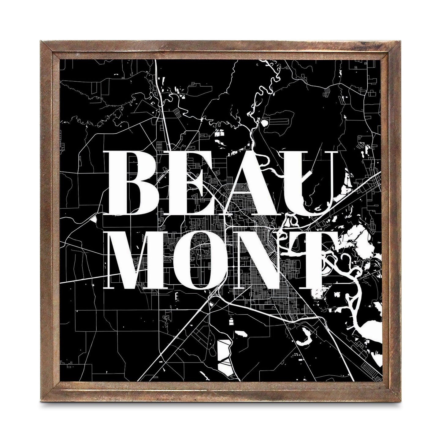 Minimalistic B&W Texas Beaumont Map | Wood Sign | Eaches | Min 1