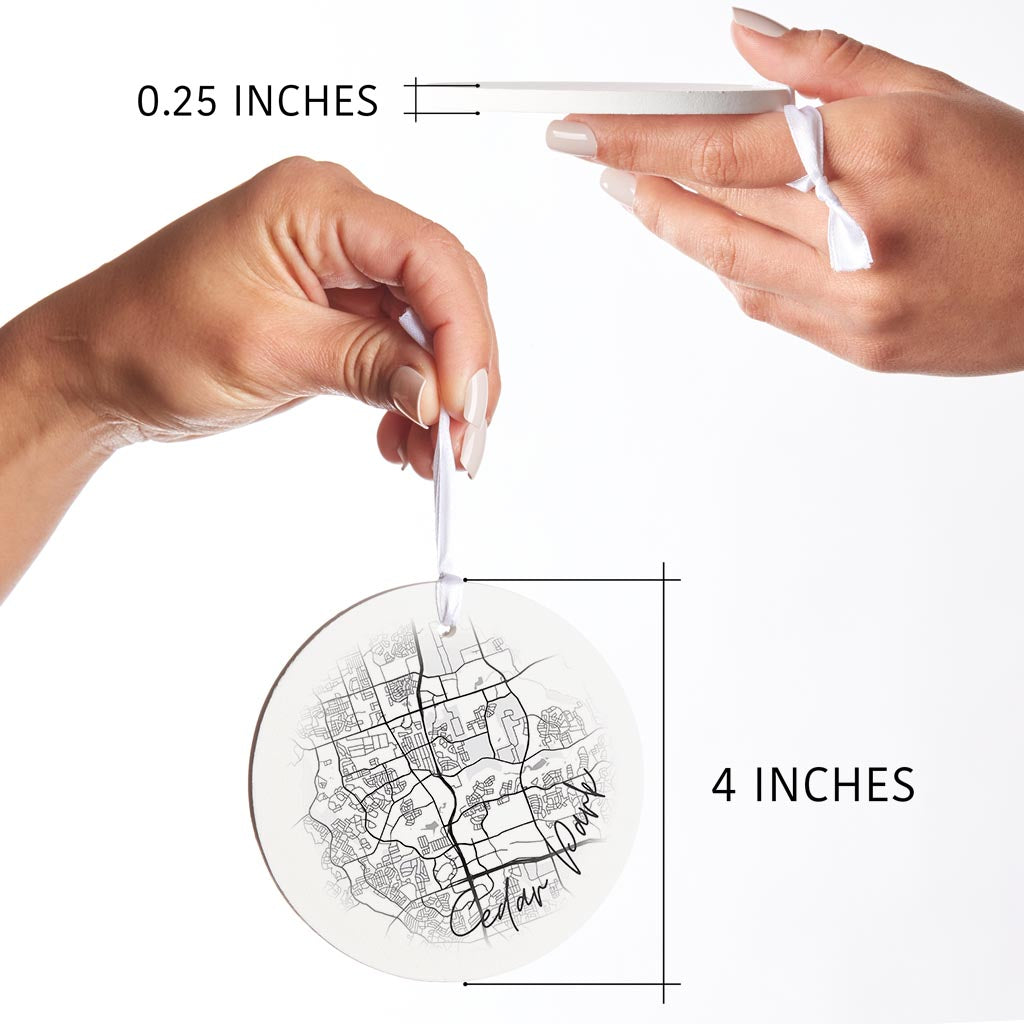 Minimalistic B&W Texas Cedar Park Circle Map | Wood Ornament | Eaches | Min 6