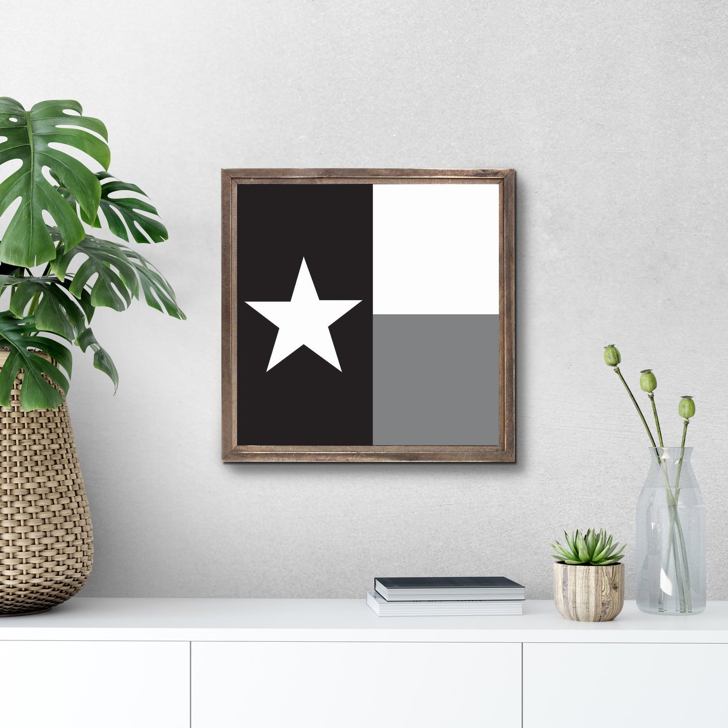 Minimalistic B&W Texas State Flag | Wood Sign | Eaches | Min 1