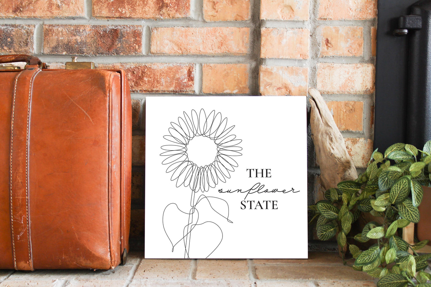 Minimalist B&W Kansas Sunflower Line Drawing | Wood Sign | Eaches | Min 2