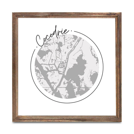 Minimalist B&W Louisiana Cocodrie Circle Map | Wood Sign | Eaches | Min 1