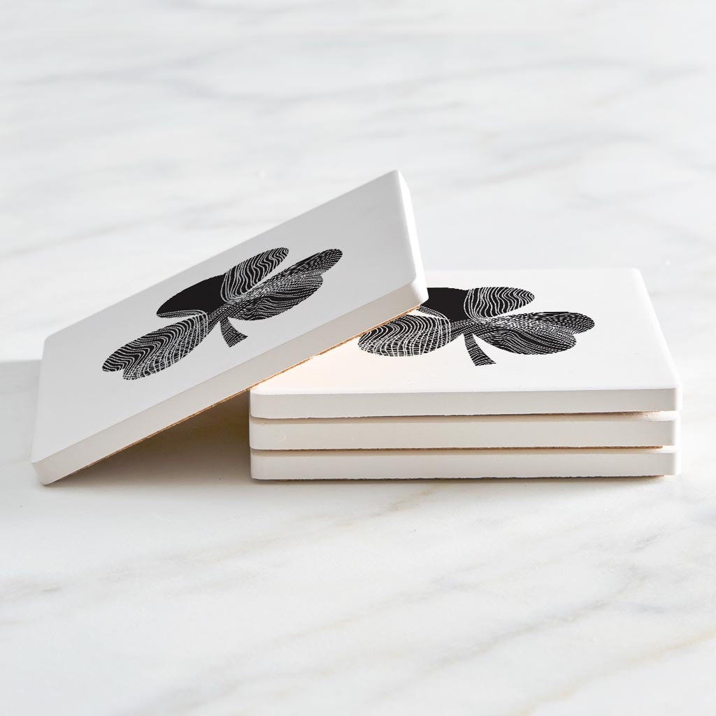 Minimalistic B&W Shamrock Shape Fluid Lines | Absorbent Coasters | Set of 4 | Min 2