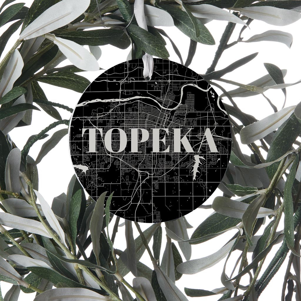 Minimalist B&W Kansas Topeka Map | Wood Ornament | Eaches | Min 6