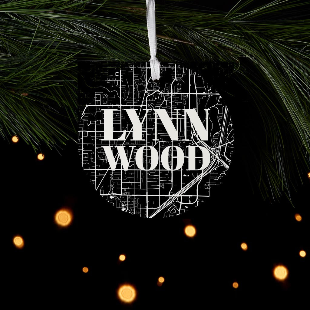 Minimalistic B&W Washington Lynnwood Map | Wood Ornament | Eaches | Min 6