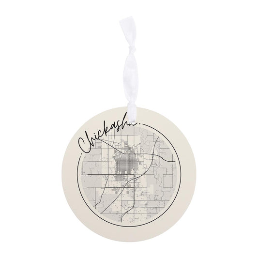 Modern Minimalist Oklahoma Chickasha Map | Wood Ornament | Eaches | Min 6