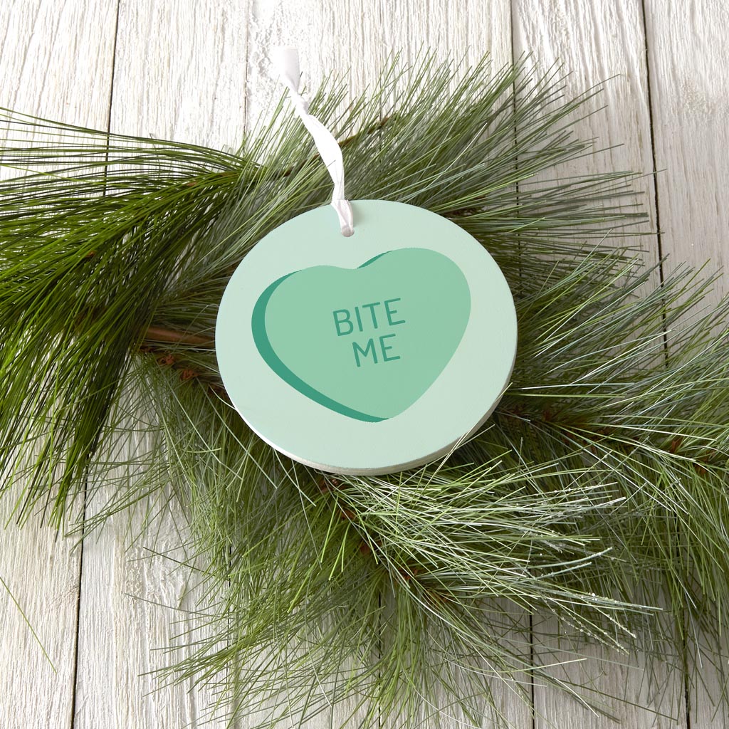 Funny Message Hearts Bite Me | Wood Ornament | Eaches | Min 6