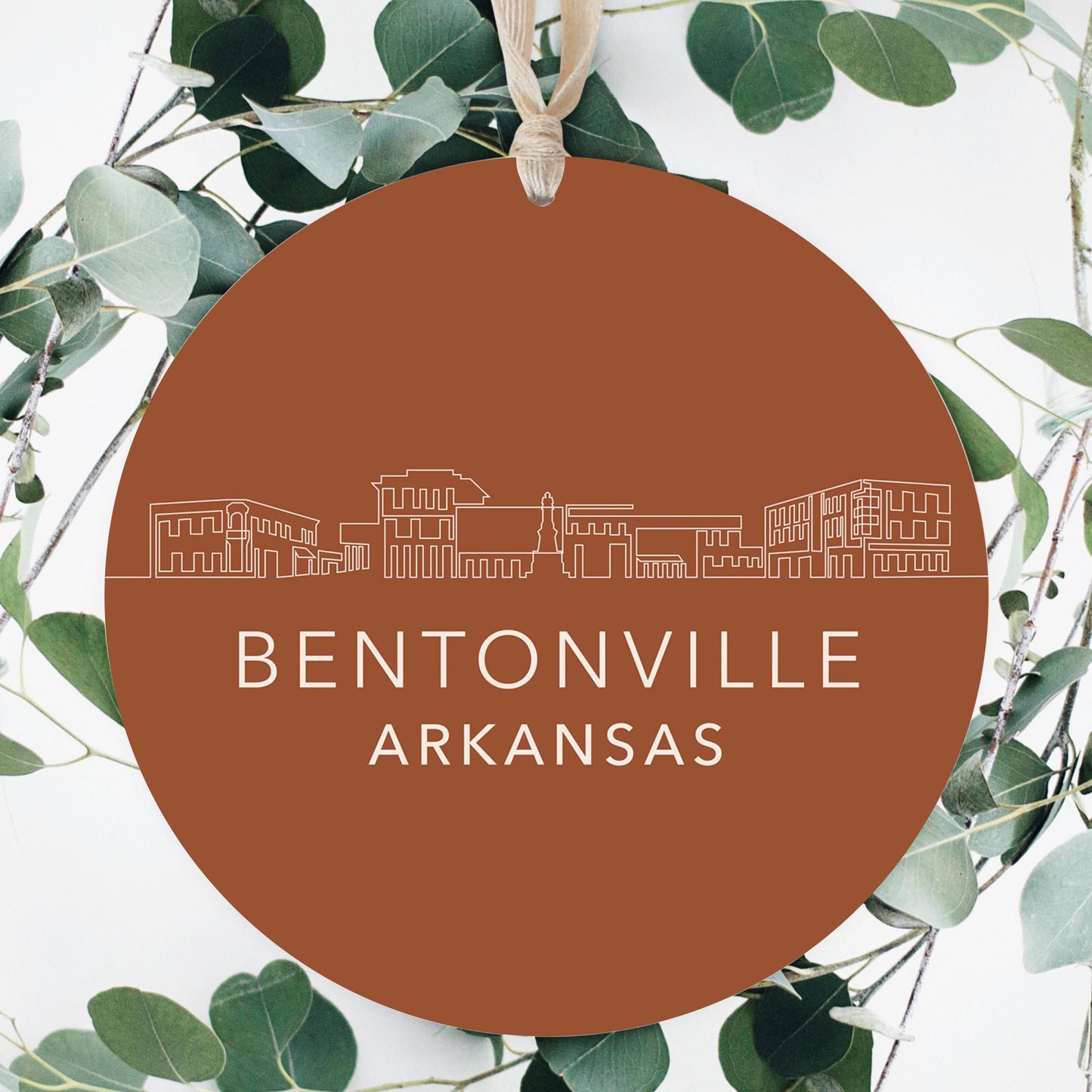 Modern Minimalist Arkansas Bentonville Skyline | Wood Ornament | Eaches | Min 1