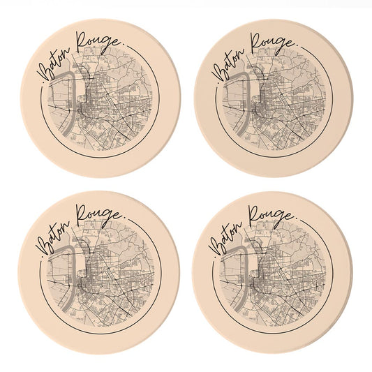 Louisiana Colorful Baton Rouge Circle Map | Absorbent Coasters | Set of 4 | Min 2