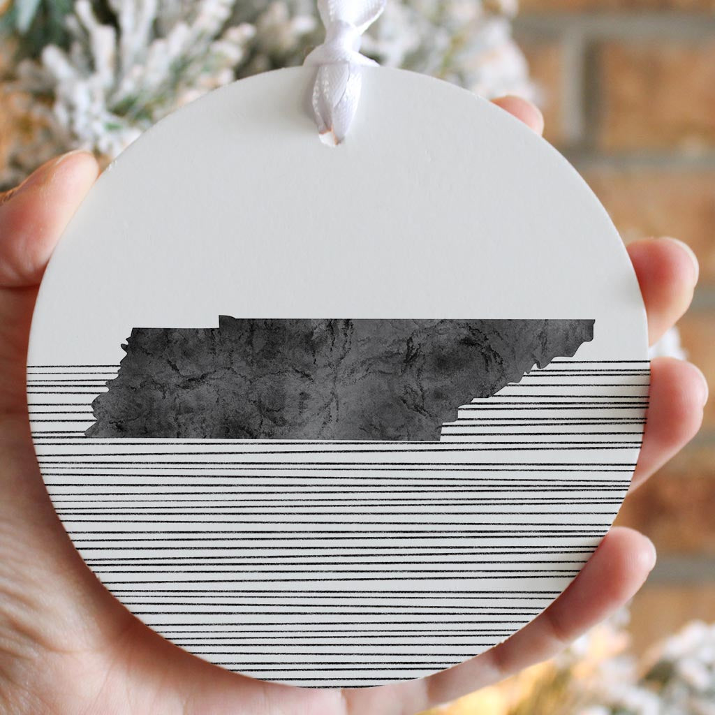 Minimalist B&W Tennessee State With Straight Lines | Wood Ornament | Eaches | Min 6