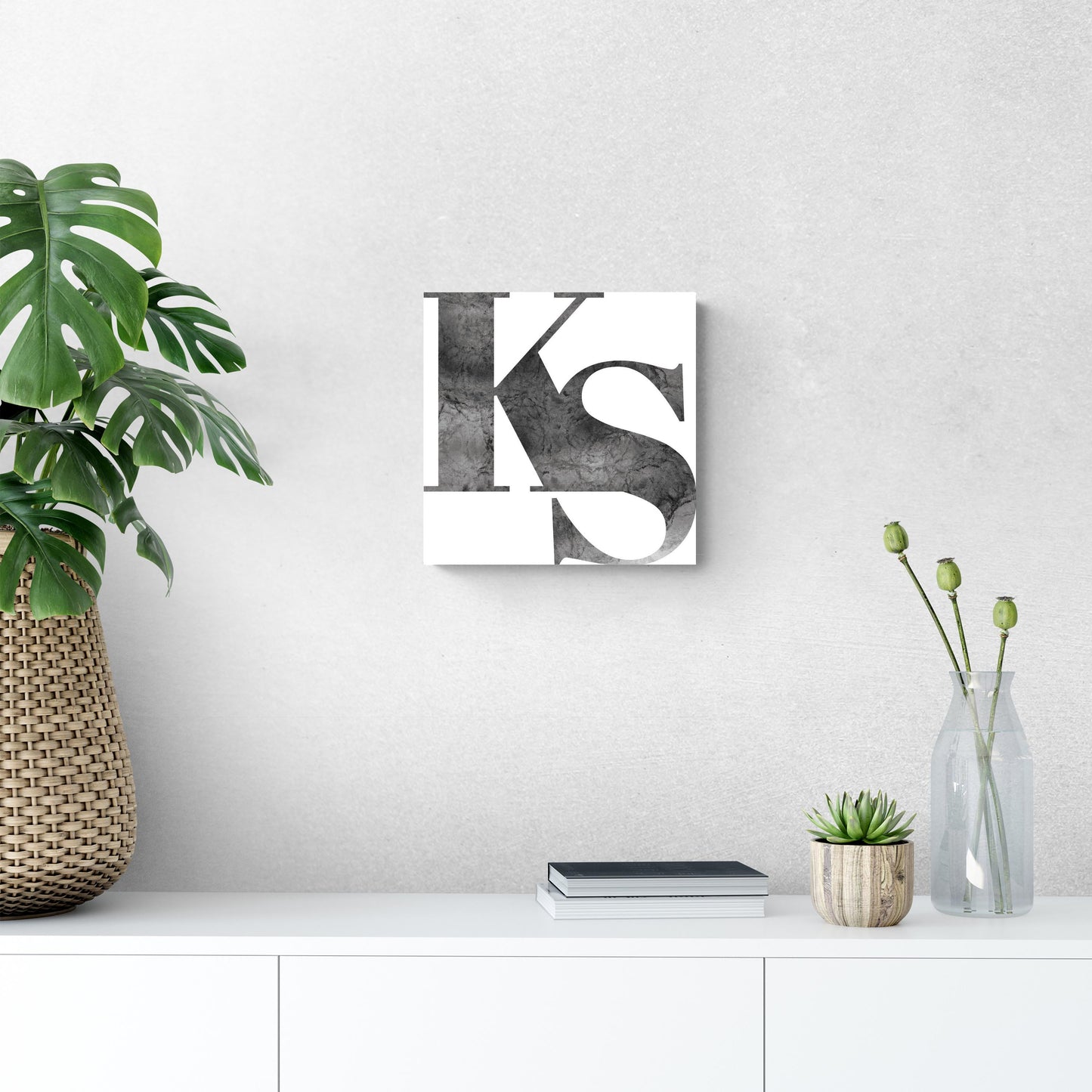 Minimalist B&W Kansas White Initials | Wood Sign | Eaches | Min 2