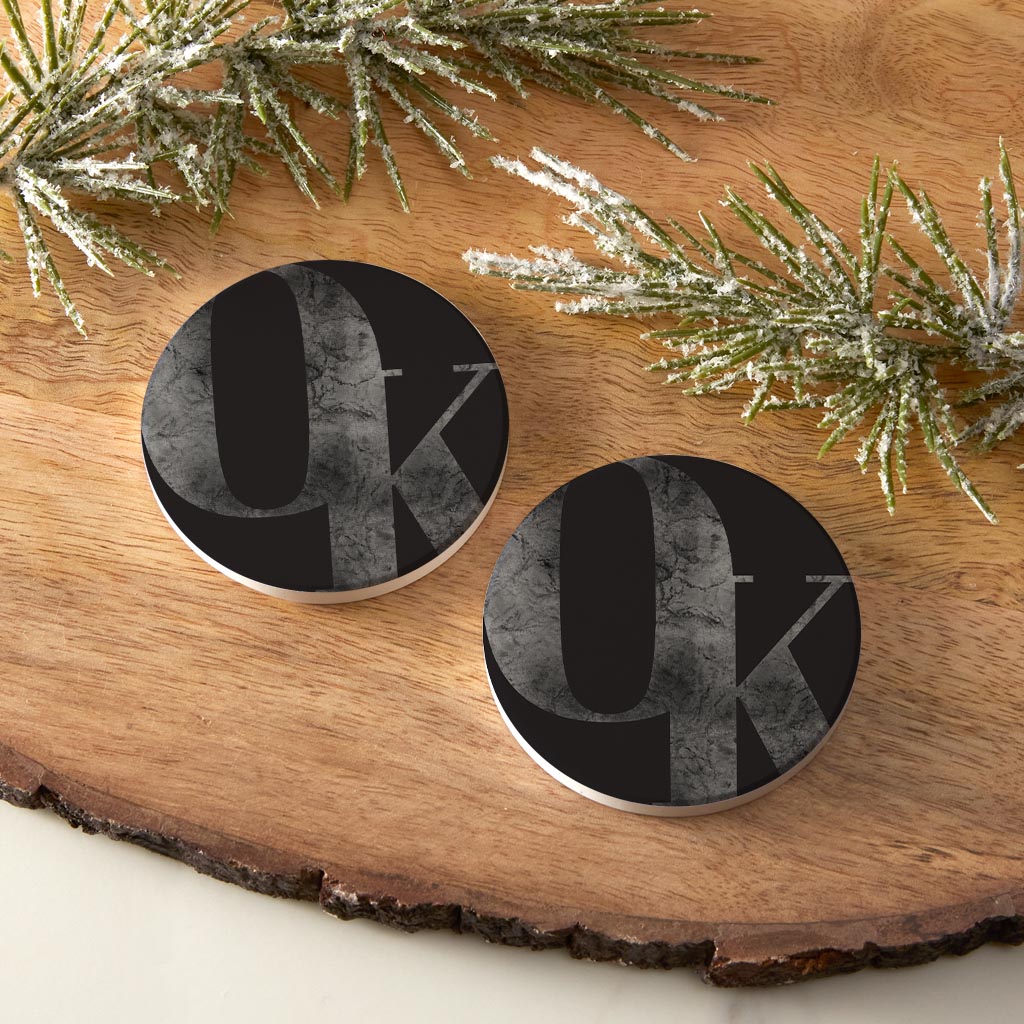 Modern Black Oklahoma Initials | Absorbent Car Coasters | Set of 2 | Min 4