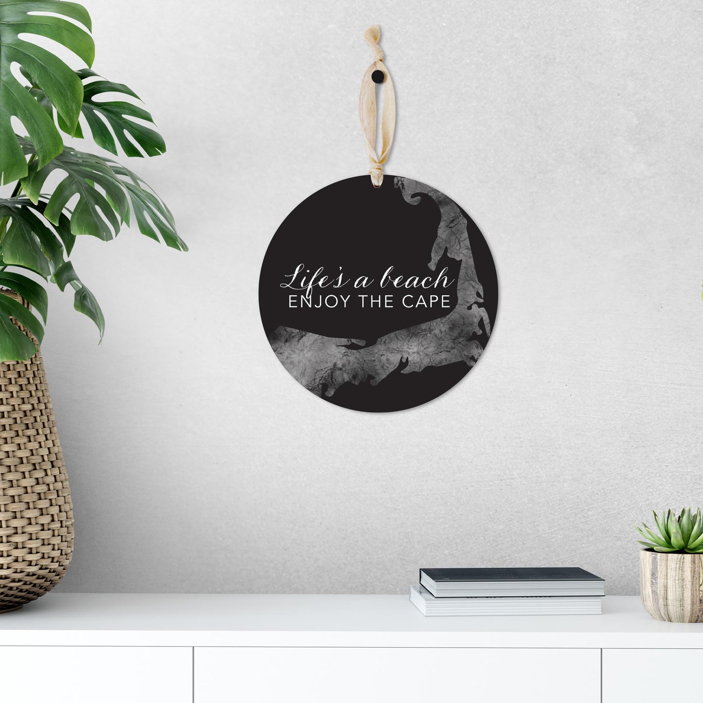 Minimalistic B&W Cape Cod Lifes A Beach | Wood Ornament | Eaches | Min 1