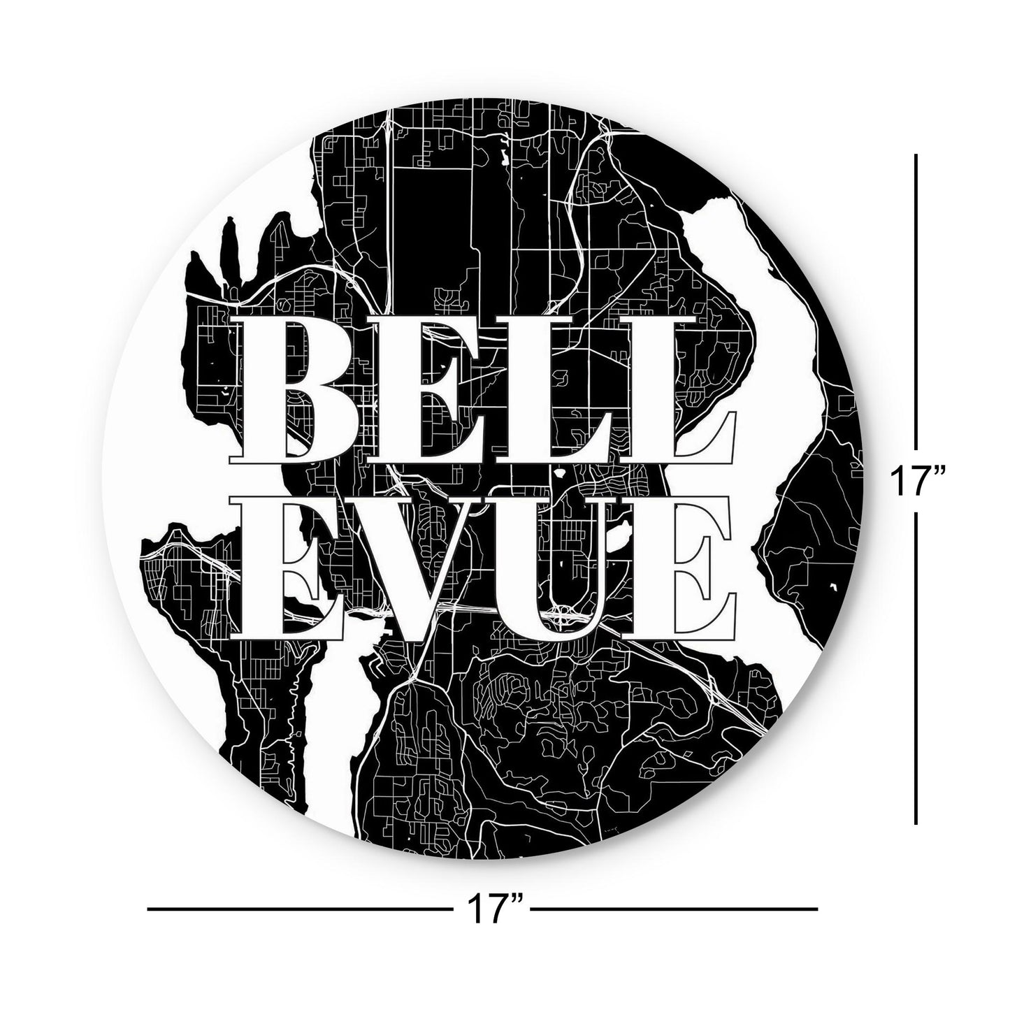 Minimalistic B&W Washington Bellevue Map | Wood Sign | Eaches | Min 1