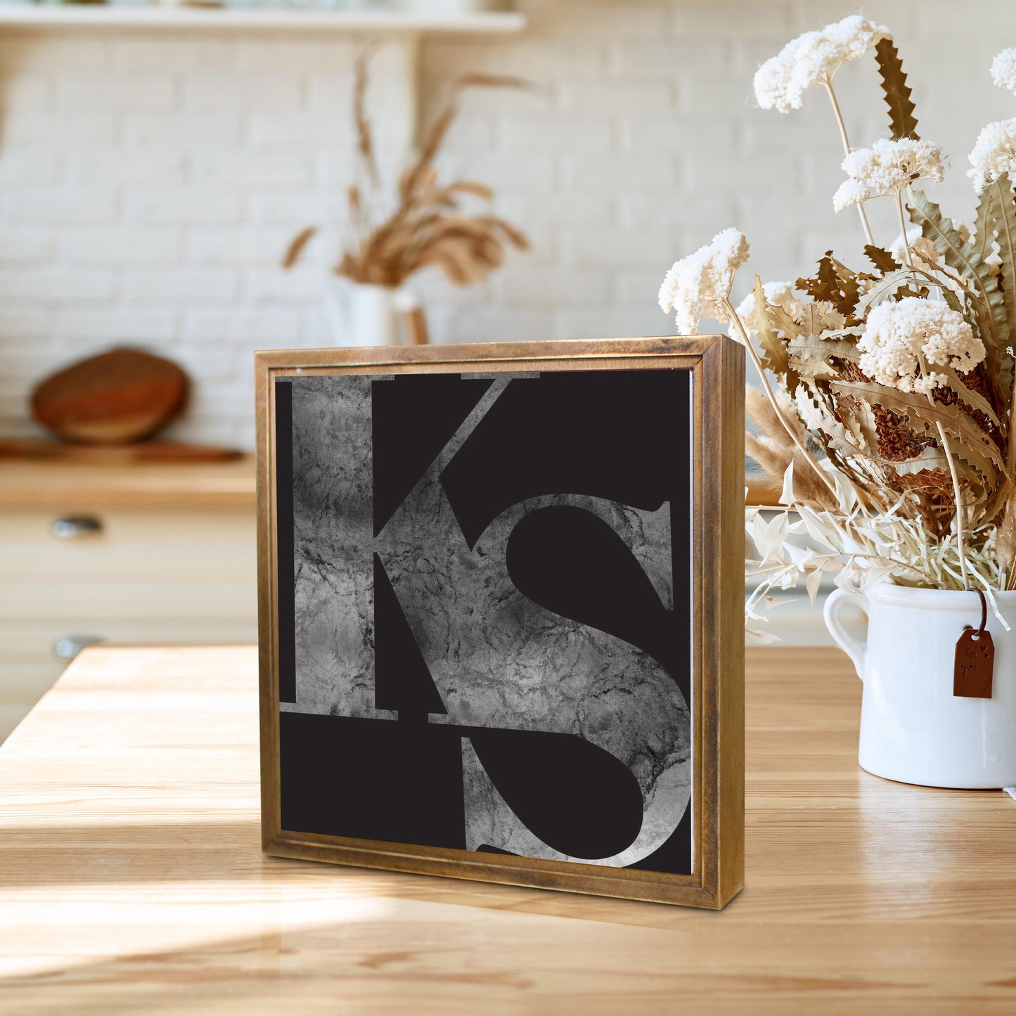 Minimalist B&W Kansas Black Initials | Wood Sign | Eaches | Min 1