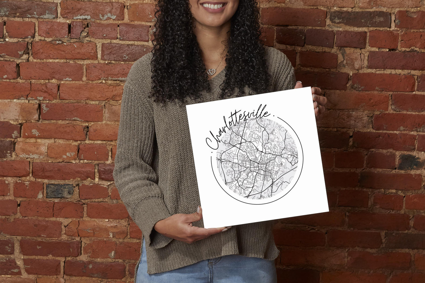 Minimalistic B&W Virginia Charlottesville Circle Map | Wood Sign | Eaches | Min 2