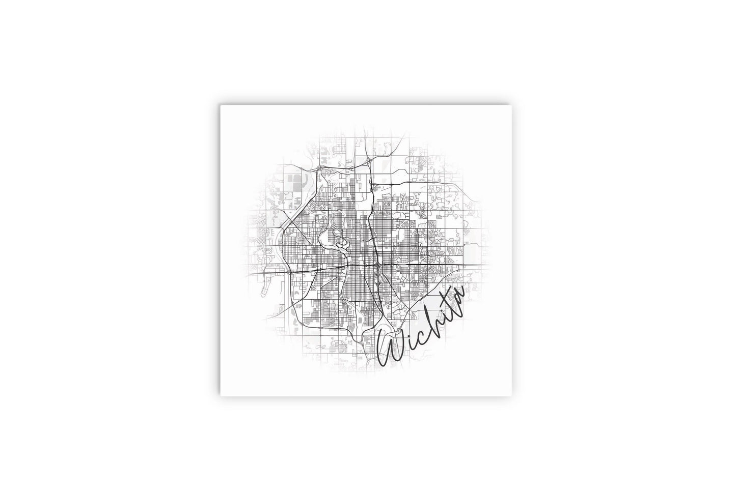 Minimalistic B&W Kansas Wichita Circle Map | Wood Sign | Eaches | Min 2