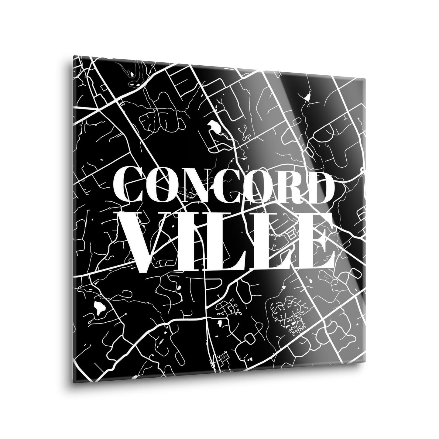 Minimalistic B&W Pennsylvania Concordville Map | Hi-Def Glass Art | Eaches | Min 1