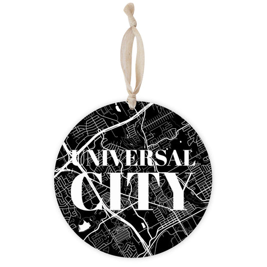 Minimalistic B&W Texas Universal City Map | Wood Ornament | Eaches | Min 1