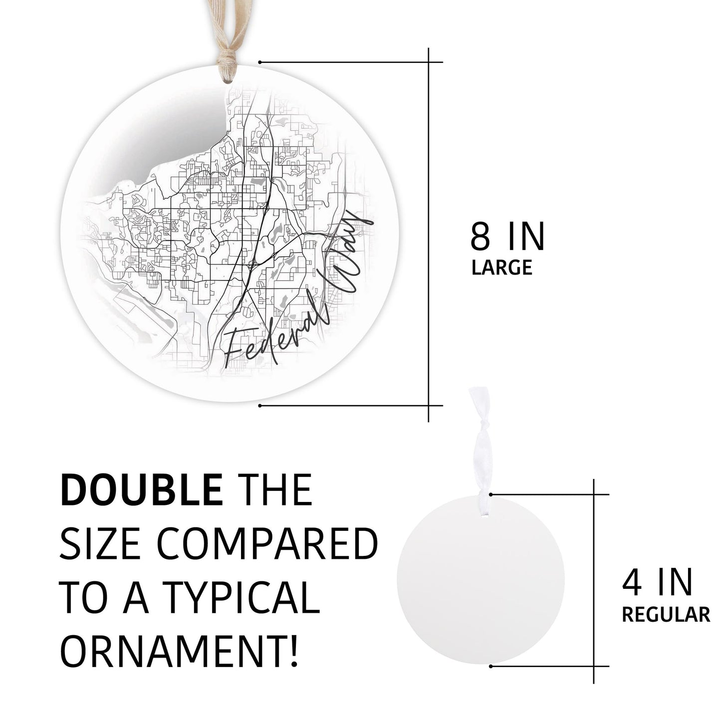 Minimalistic B&W Washington Federal Way Circle Map | Wood Ornament | Eaches | Min 1