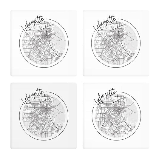 Modern Louisiana Lafayette Circle Map | Absorbent Coasters | Set of 4 | Min 2