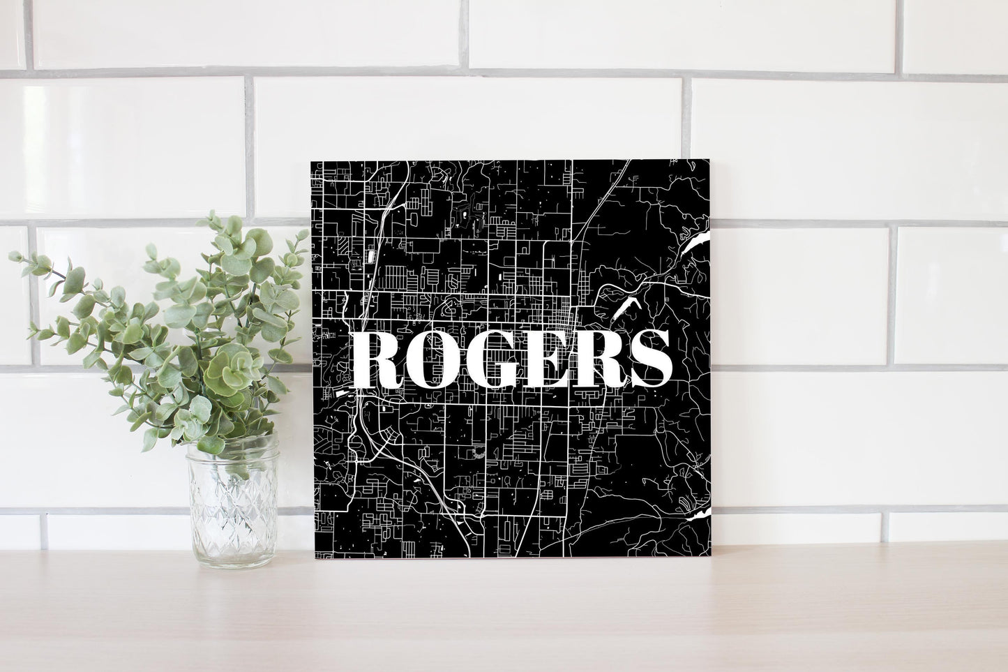 Minimalist B&W Arkansas Rogers Map | Wood Sign | Eaches | Min 2