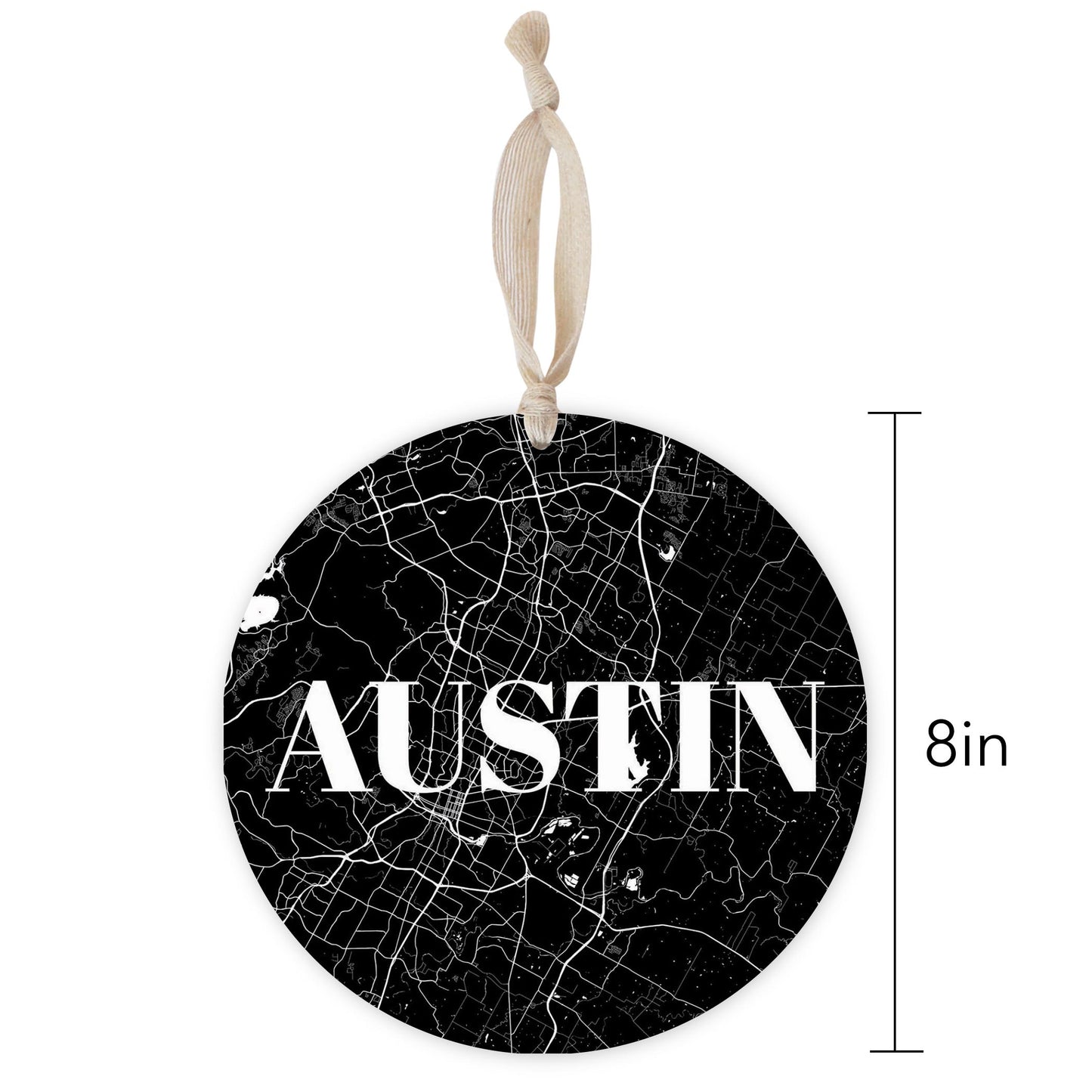 Minimalistic B&W Texas Austin Map | Wood Ornament | Eaches | Min 1