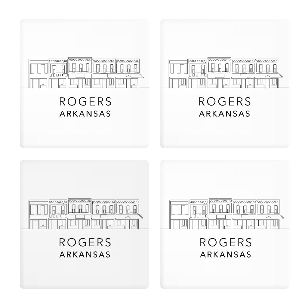 Minimalist B&W Arkansas Rogers Skyline State | Absorbent Coasters | Set of 4 | Min 2