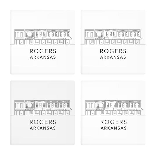 Minimalist B&W Arkansas Rogers Skyline State | Absorbent Coasters | Set of 4 | Min 2