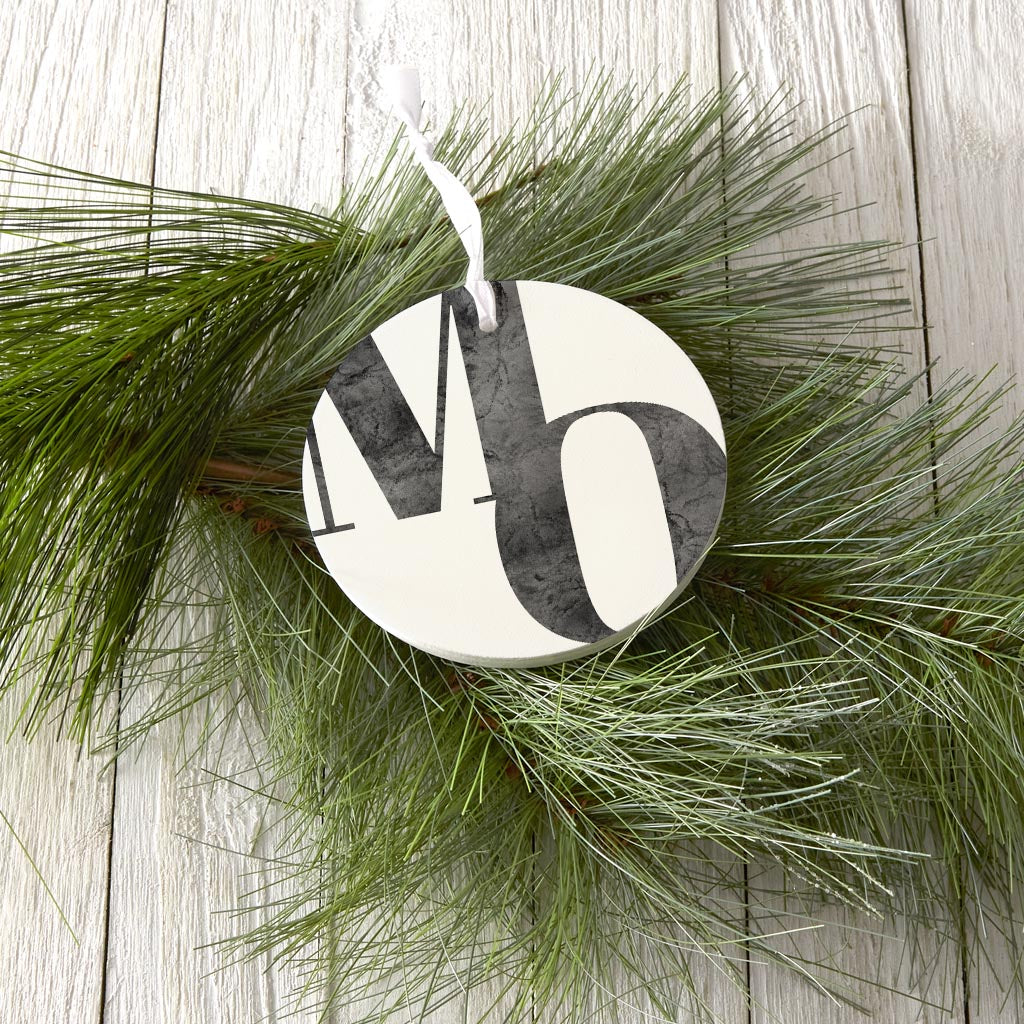 Minimalist B&W Missouri White Initials| Wood Ornament | Eaches | Min 6