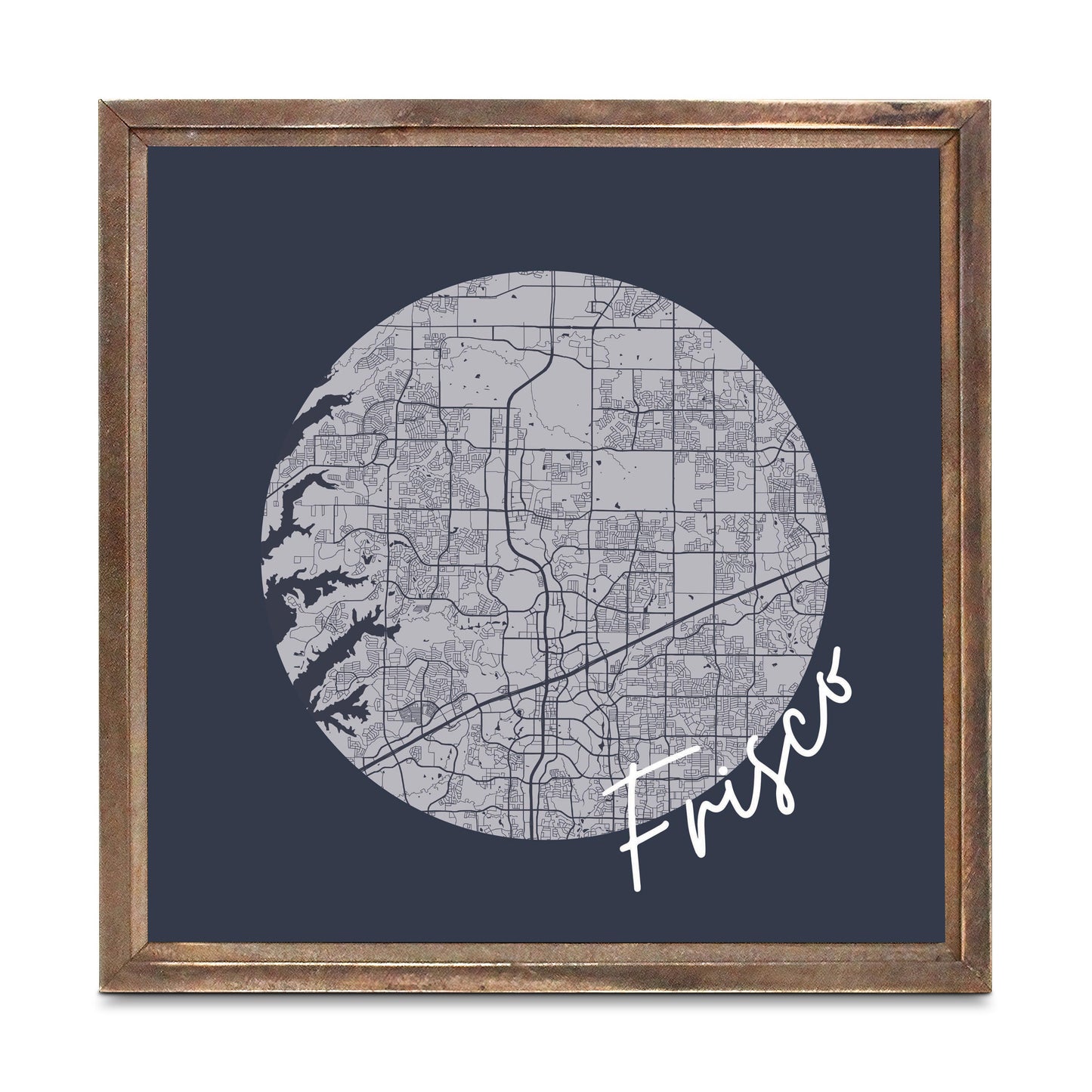 Modern Minimalist Texas Colors Frisco Circle Map | Wood Sign | Eaches | Min 1