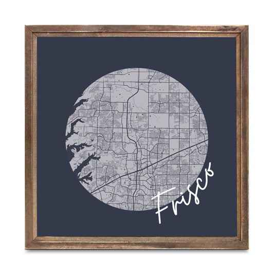 Modern Minimalist Texas Colors Frisco Circle Map | Wood Sign | Eaches | Min 1