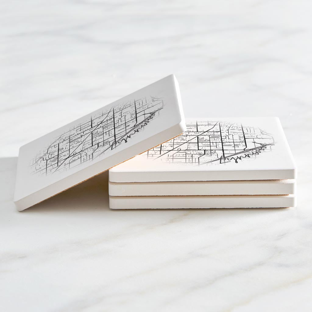 Minimalistic B&W Washington Lynnwood Circle Map | Absorbent Coasters | Set of 4 | Min 2