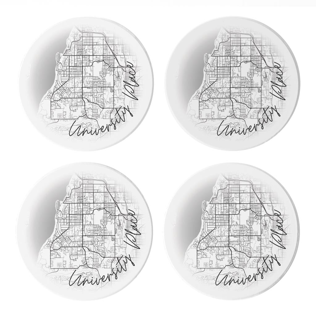 Minimalistic B&W Washington University Place Circle Map | Absorbent Coasters | Set of 4 | Min 2