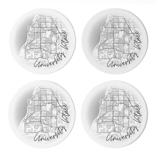 Minimalistic B&W Washington University Place Circle Map | Absorbent Coasters | Set of 4 | Min 2