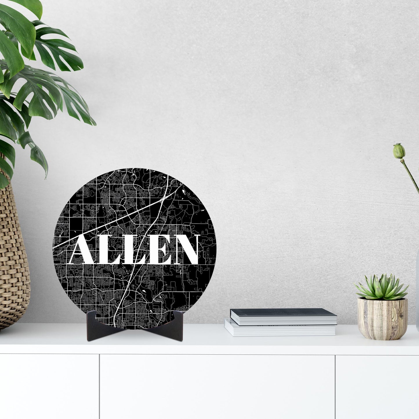 Minimalistic B&W Texas Allen Map | Wood Sign | Eaches | Min 1