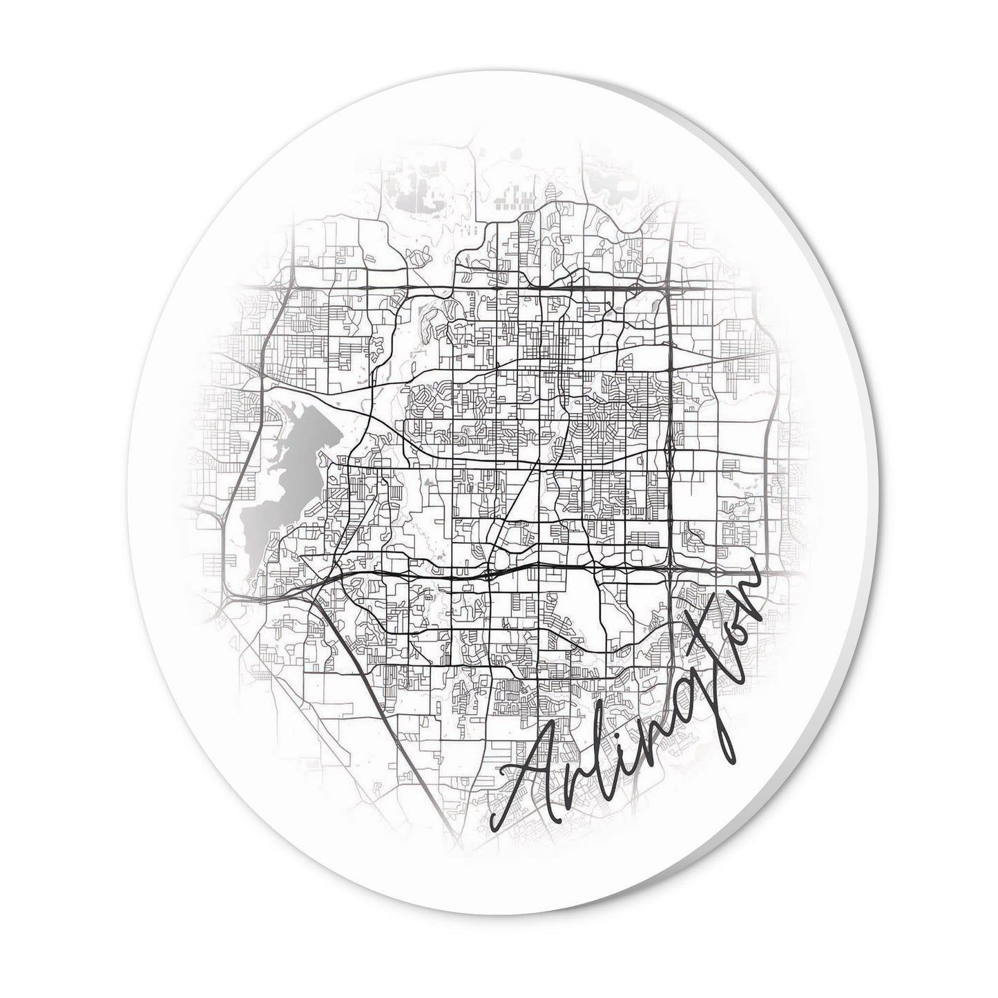 Minimalistic B&W Texas Arlington Circle Map | Wood Sign | Eaches | Min 1