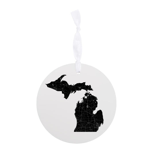 Minimalistic B&W Michigan Map Petoskey Star | Wood Ornament | Eaches | Min 6