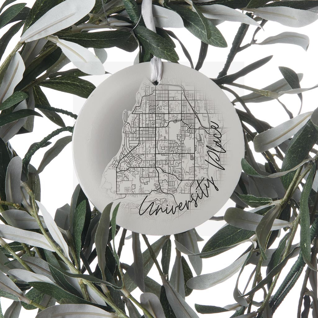 Minimalistic B&W Washington University Place Circle Map | Wood Ornament | Eaches | Min 6