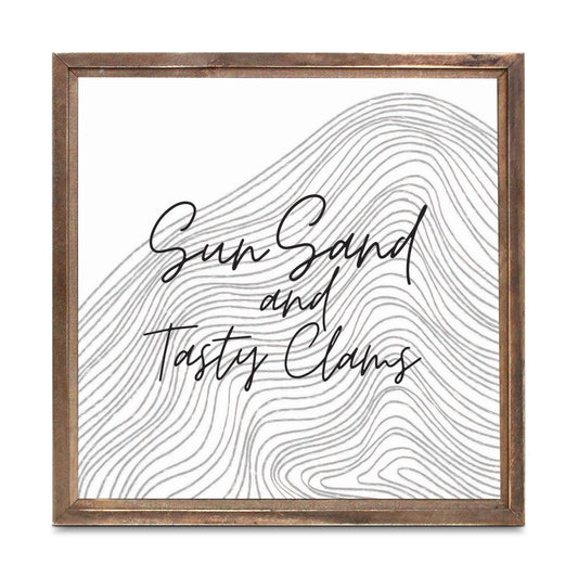 Minimalistic B&W Cape Cod Sun Sand Tasty Clams | Wood Sign | Eaches | Min 1