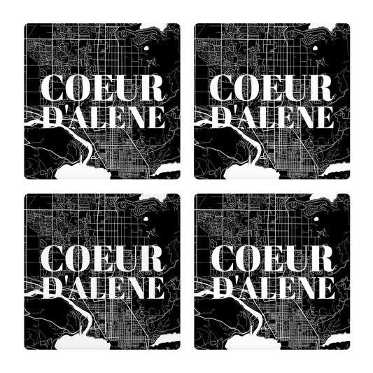 Minimalist B&W Idaho Coeur Dalene Map | Absorbent Coasters | Set of 4 | Min 2