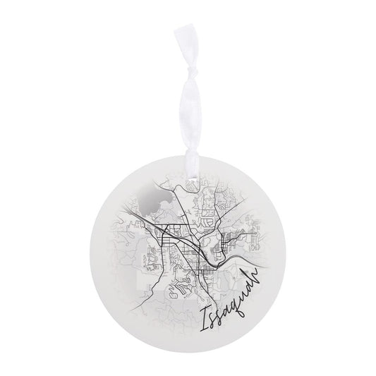 Minimalistic B&W Washington Issaquah Circle Map | Wood Ornament | Eaches | Min 6