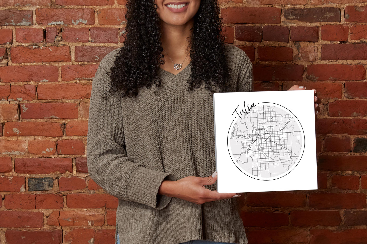 Modern Oklahoma Tulsa Circle Map | Wood Block | Eaches | Min 2