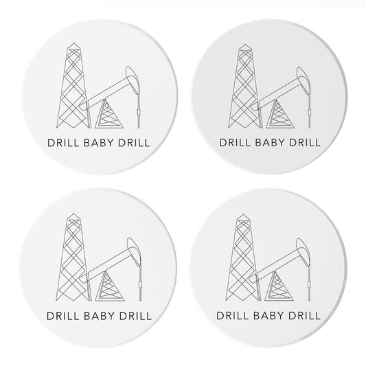 Modern Oklahoma Line Drawing Drill Baby Drill| Absorbent Coasters | Set of 4 | Min 2