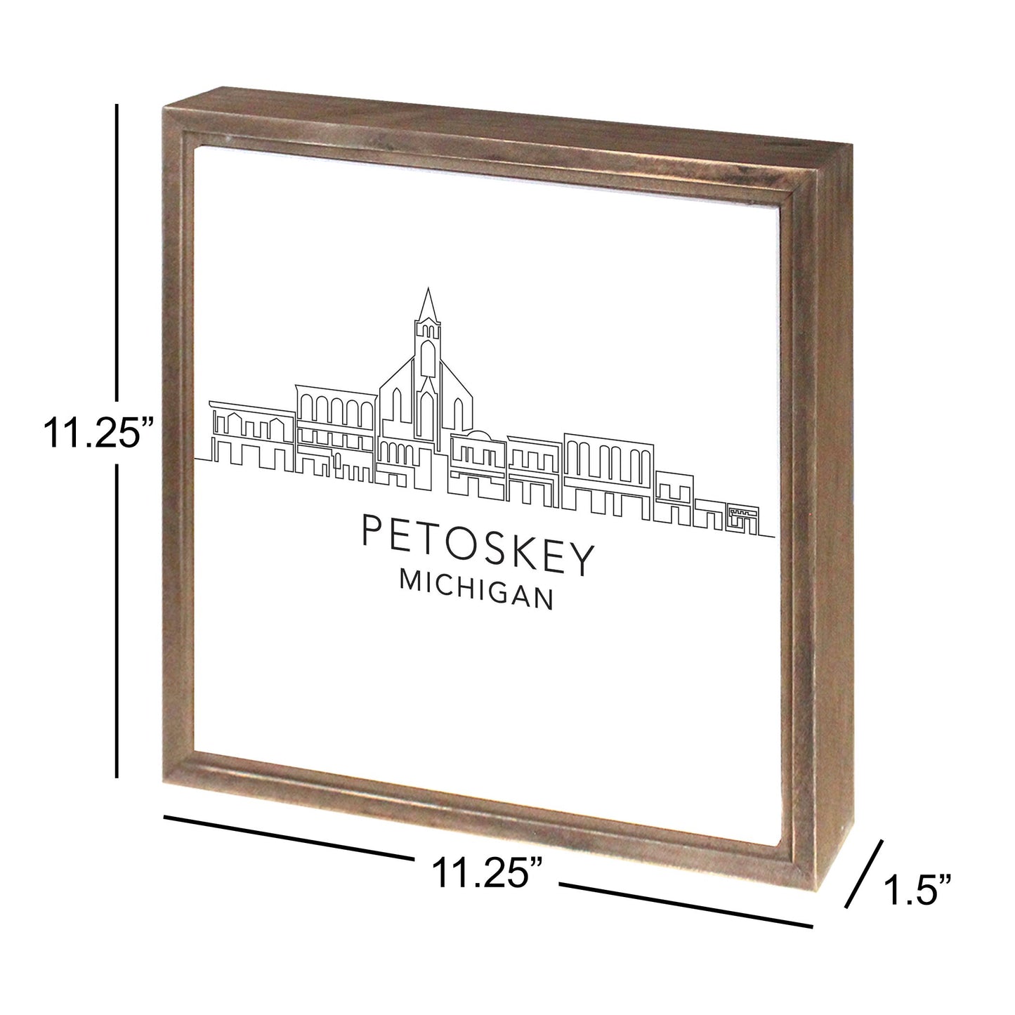 Minimalistic B&W Michigan Petoskey Skyline | Wood Sign | Eaches | Min 1