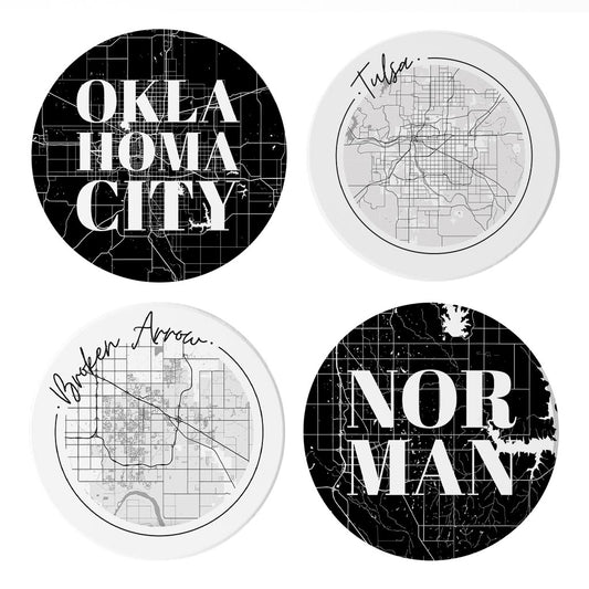 Modern Black White Oklahoma Set | Absorbent Coasters | Set of 4 | Min 2